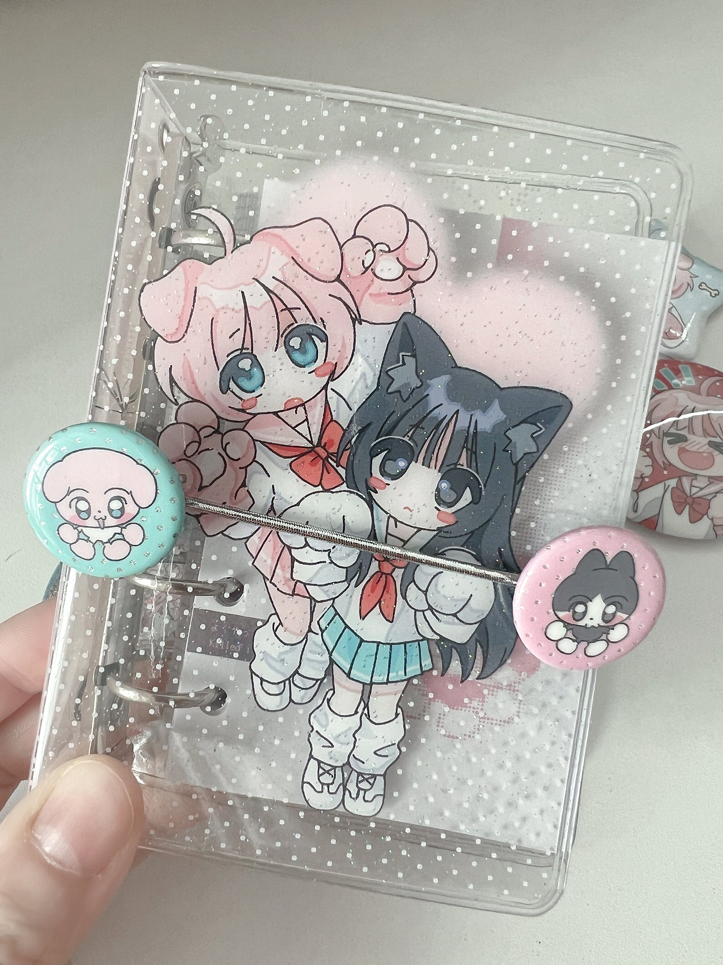 Cute Anime Girl M5 Mini Clear Glitter Refillable Binder Journal